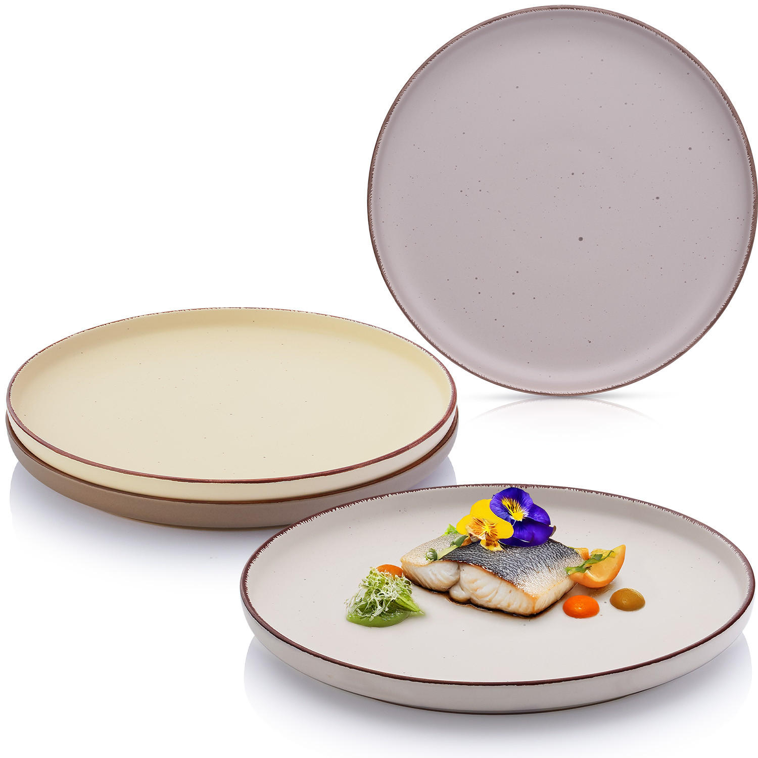 SPEISETELLER BOMBAY ERDFARBEN - 4 teilig aus Steingut - Creme/Braun, Stein (27cm) - Sänger