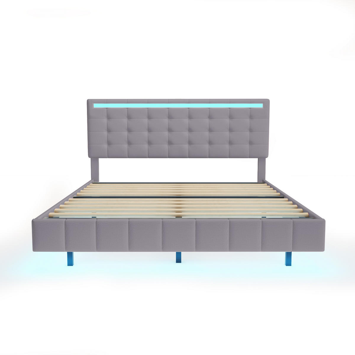 POLSTERBETT 160/200 cm grau mit LED-Beleuchtung und Kopfteil-Design - Grau, Textil (160/200cm) - OKWISH