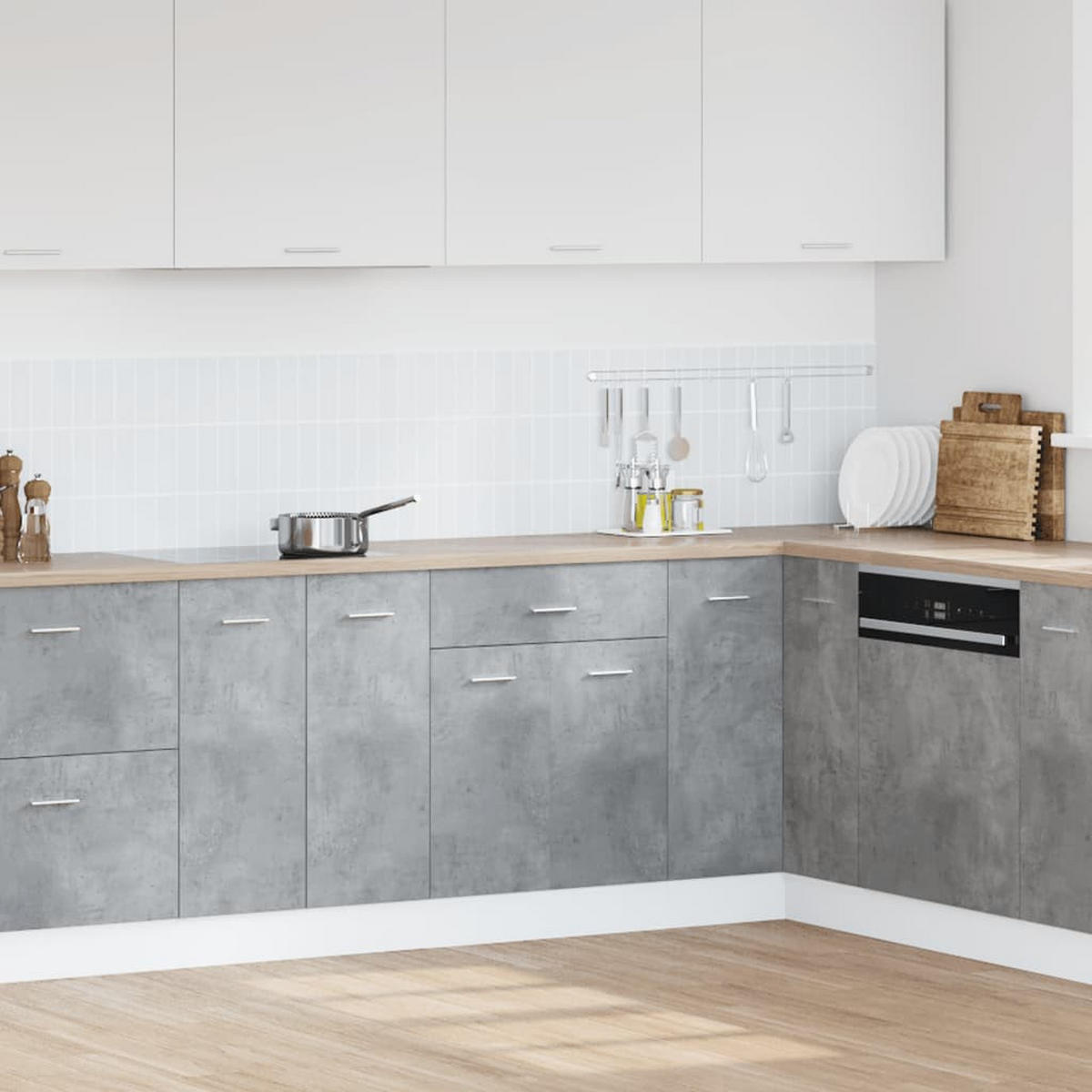 KÜCHENUNTERSCHRANK Lyon mit Schublade und Schrank mit 2 Ebenen, 60/46/81,5 cm, aus Holzwerkstoff, in Betongrau - Grau, Holz (46/81.5/60cm) - vidaXL