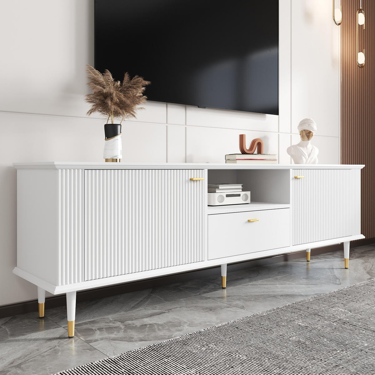 TV-SCHRANK mit 2 Türen und Schublade 170 cm MDF Weiß - Weiß, Holzwerkstoff (36/54/170cm) - Beauniv