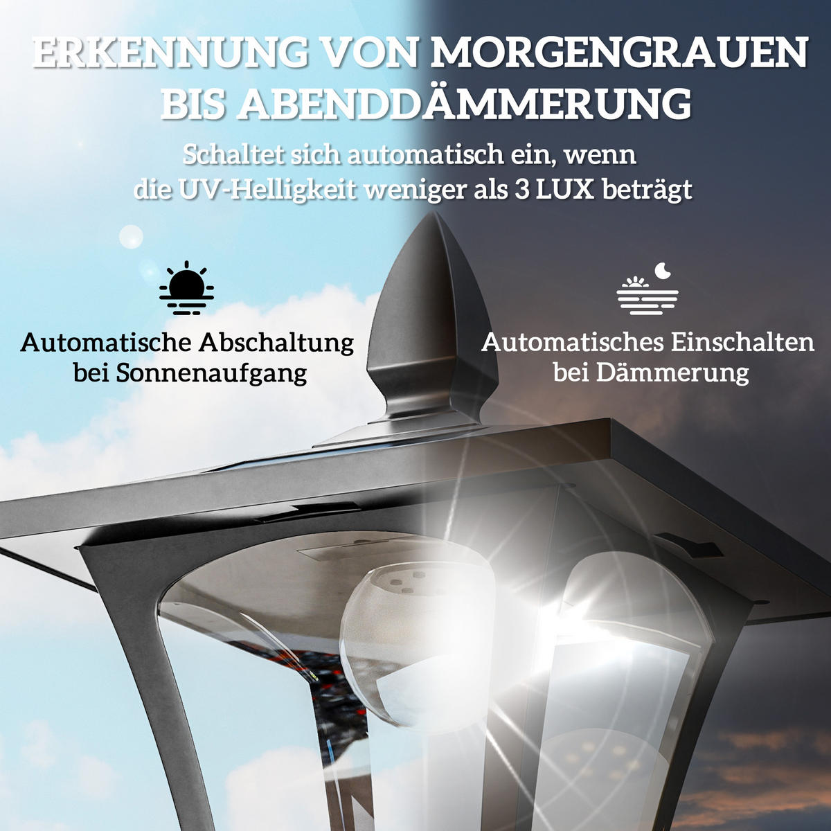 SOLAR Gartenlaterne mit LED Laterne Wegleuchte 40 Lumen H160cm Schwarz - Schwarz, Metall (18/18/160cm) - Outsunny