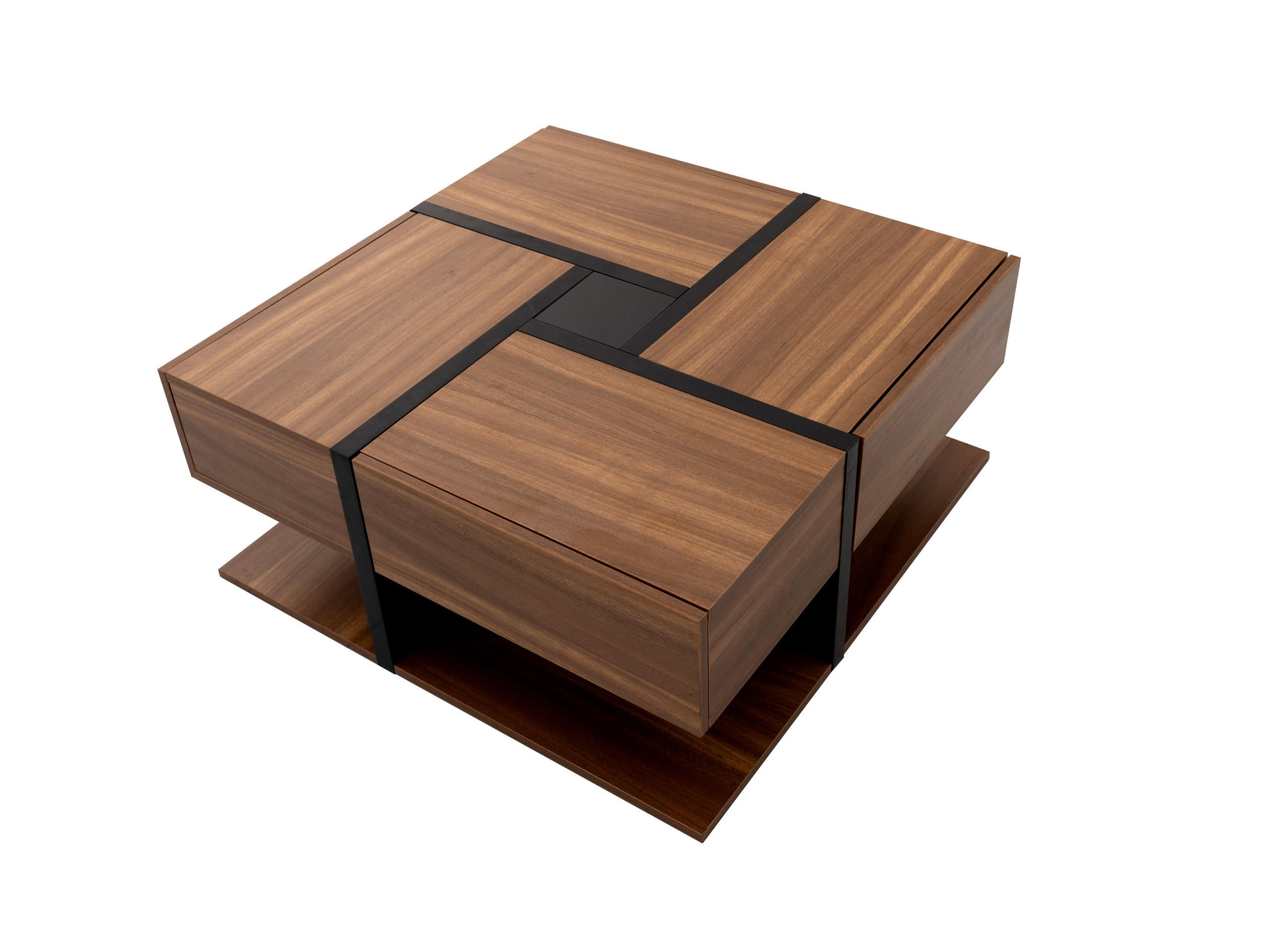 COUCHTISCH Schwarz/Holzfarben 78/78/36 cm mit 4 Schubladen - Naturfarben, Holzwerkstoff (78/78/36cm) - PANGIVO