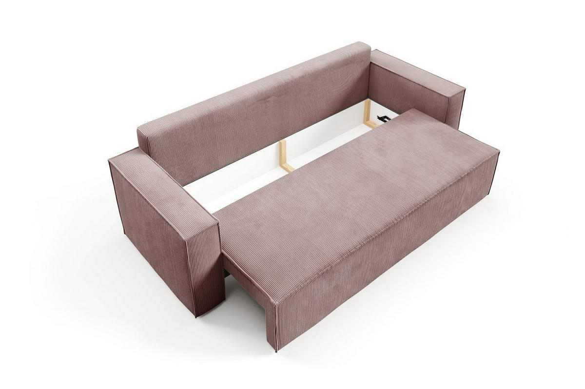 SOFA Roda Rosa, Kordsofa mit Schlaffunktion - Rosa, Holzwerkstoff/Textil (248/93/96cm) - Bettso