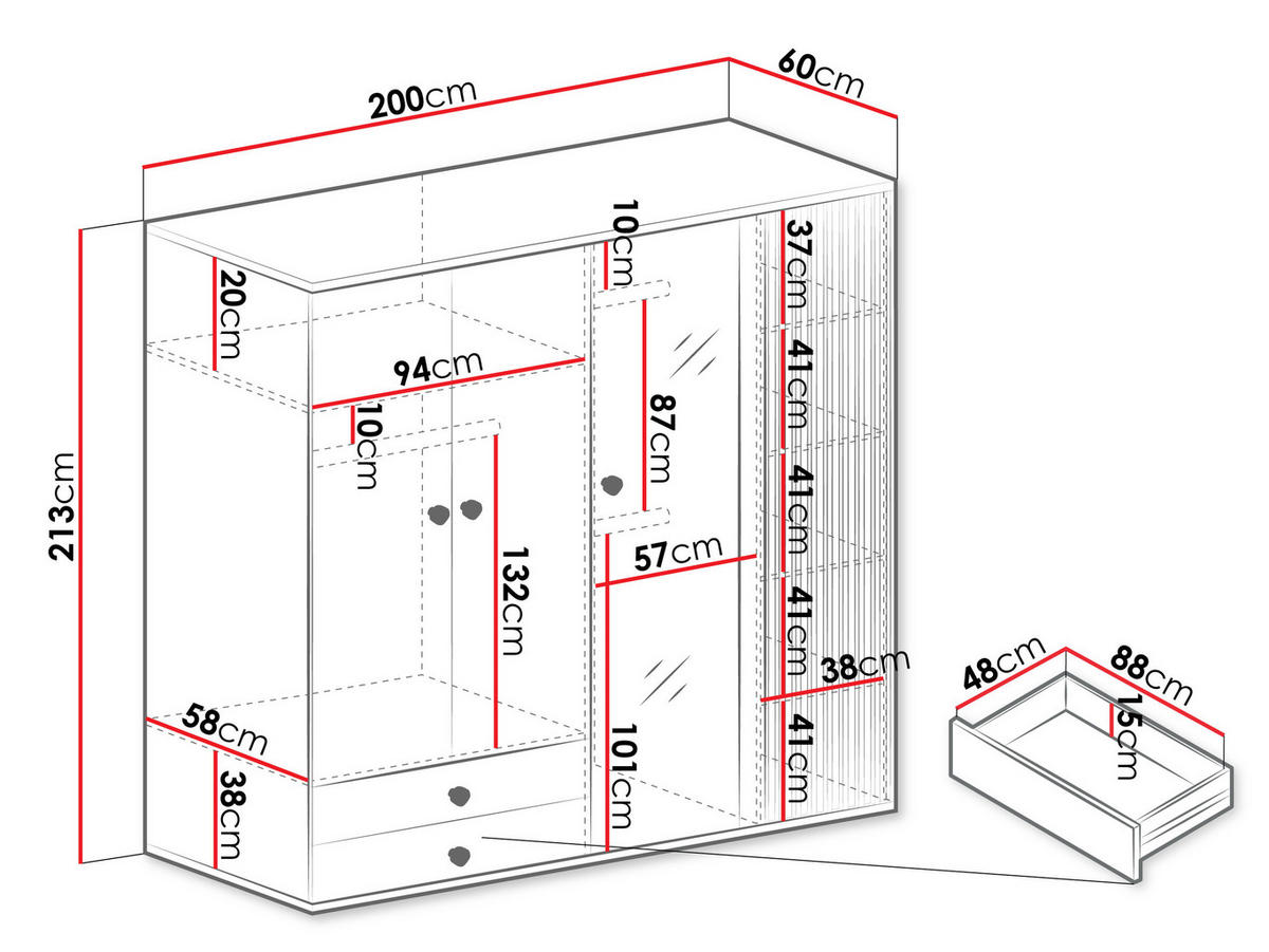 KLEIDERSCHRANK Cali C-24 - Schwarz/Eiche Artisan, Holzwerkstoff/Kunststoff (200/213/60cm) - MIRJAN24