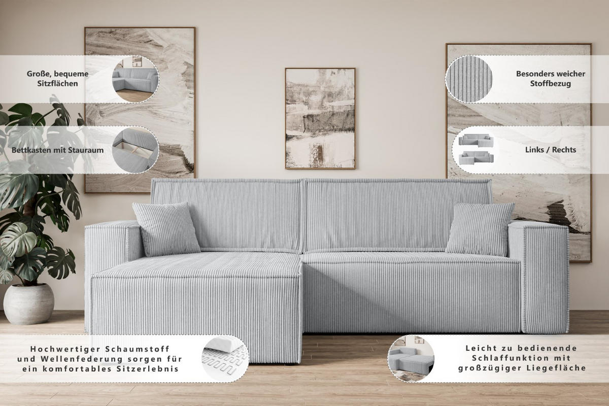 ECKSOFA mit Schlaffunktion und Bettkasten CELTIC-XL - 277x143x83 cm Koralle Velours - Koralle/Schwarz, Holzwerkstoff/Kunststoff (277/143cm) - ALTDECOR