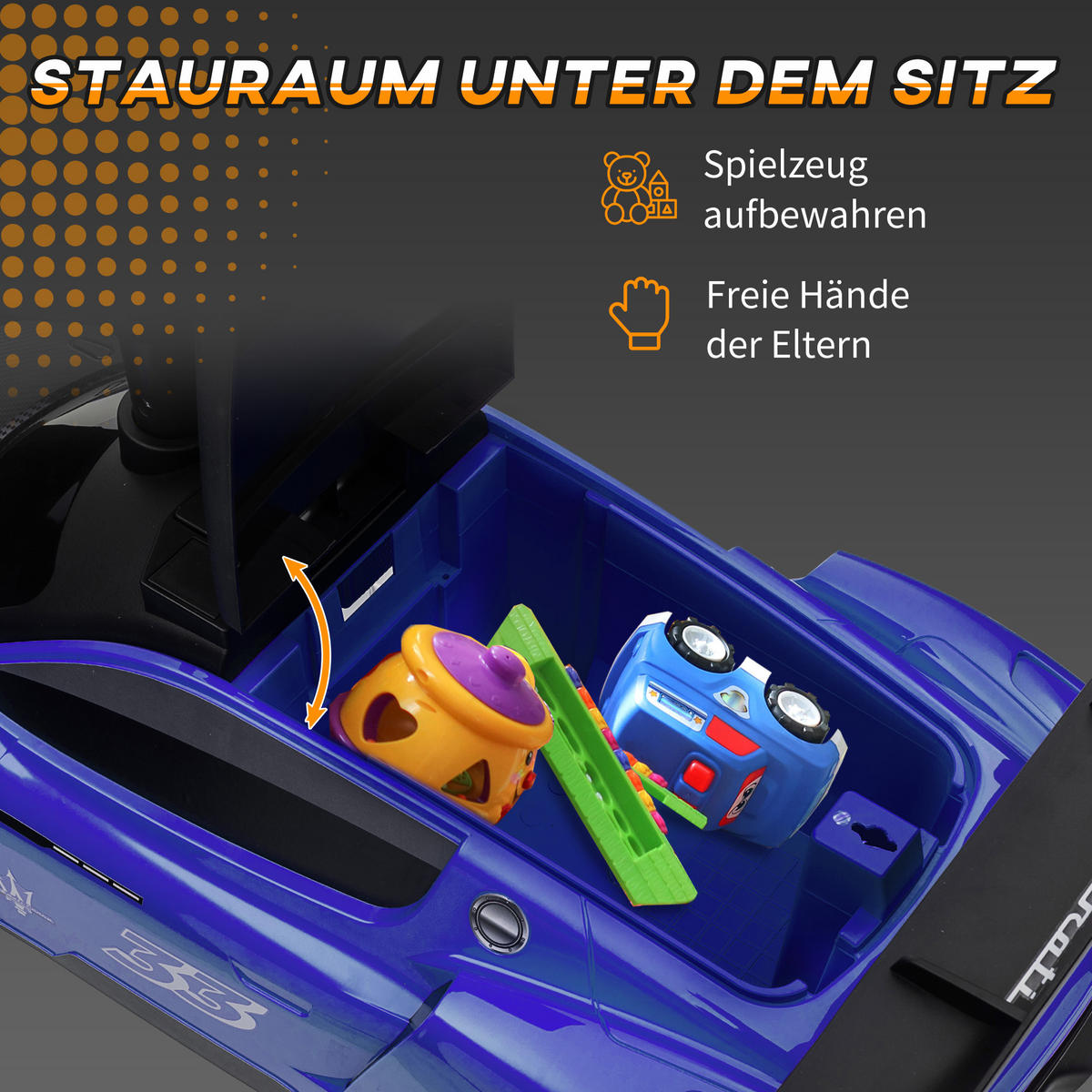 RUTSCHAUTO, Lizenzfahrzeug, interaktive Hupen- und Musikknöpfe, Kunststoff und Stahl, Blau - Blau, Kunststoff/Metall (65/29/37cm) - AIYAPLAY