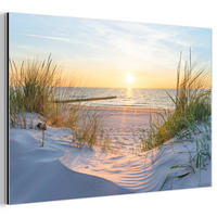 METALLBILD Strand - Sonne - Düne - Gras - Sand - Horizont 120x80 cm - Hellblau, Metall (120/80cm) - MuchoWow