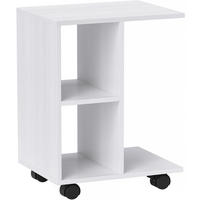BEISTELLTISCH aus Spanplatte 45x35x58 cm Weiß mit Rollen, Stauraum und C-Form - Weiß, Holzwerkstoff (45/35/58cm) - Modfu