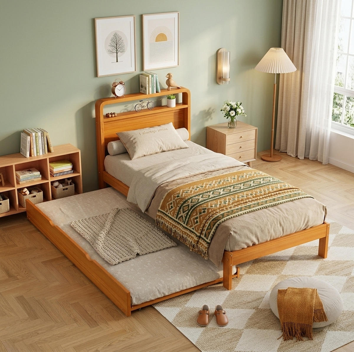 FUNKTIONSBETT aus Kiefer 90x200 cm Natur mit Ausziehbett 90x190 cm - Naturfarben, Holz (90/200cm) - IVMEU
