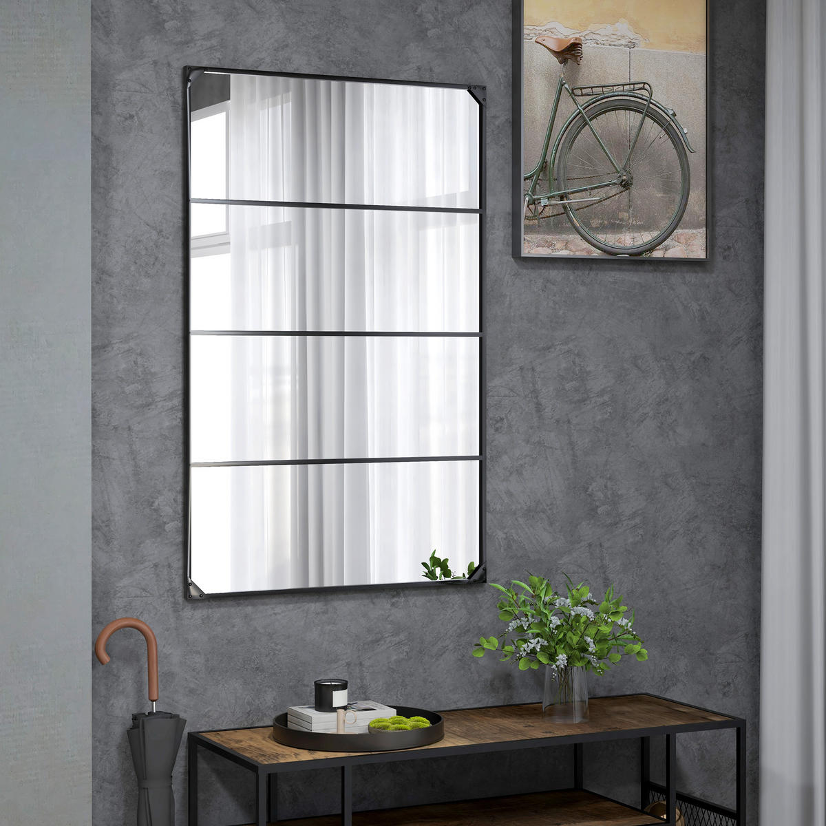 WANDSPIEGEL Schwarz 109/2/69 cm Sprossenfenster-Optik - Schwarz, Glas (109/69/2cm) - PANGIVO