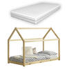 HAUSBETT Netstal mit Matratze - Naturfarben, Holz/Textil (80/160cm) - [en.casa]