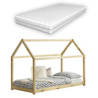 HAUSBETT Netstal mit Matratze - Naturfarben, Holz/Textil (80/160cm) - [en.casa]