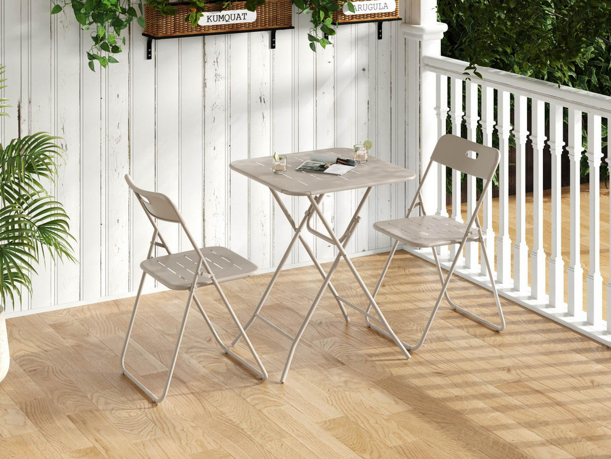 BALKONSET BISTRO SET,klappbar,Metall,für 2 Personen,Beige - Beige, Metall - LVHOM