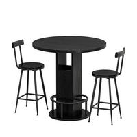 BARTISCH-SET DE-39330 3-teilig, rund, mit 2 Hockern Schwarz - Schwarz, Holzwerkstoff (80/91.5/80cm) - ComfortXL