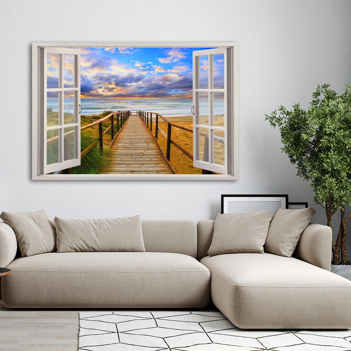 WANDBILD fensterblick meer himmel natur - Blau, Textil (60/40cm) - Feeby