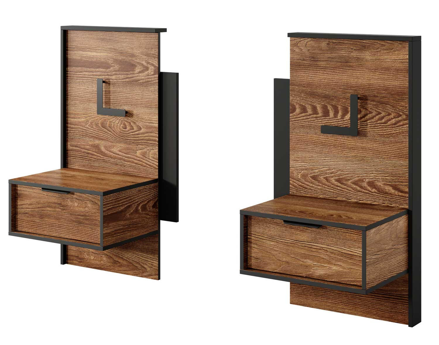 2ER-SET NACHTKONSOLEN Milton Kastanie / anthrazit 48cm / 39 cm / 102 cm - Braun, Holz/Holzwerkstoff (48/102/39cm) - Feldmann-Wohnen