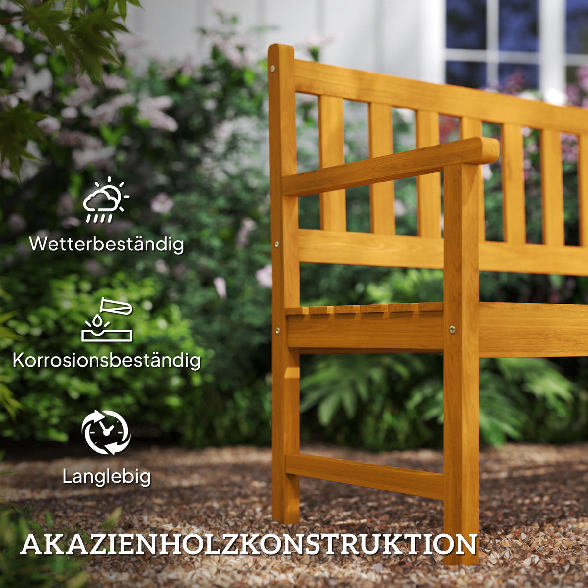 GARTENBANK aus Akazienholz 149/56,50/89 cm - Teakfarben, Holz (56.5/89/149cm) - Outsunny