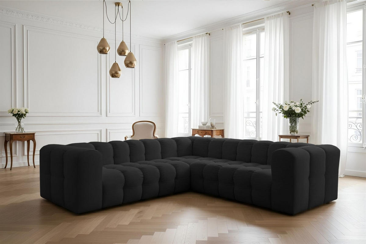 ECKSOFA Solvie Xs In Tiffani - Schwarz, Holzwerkstoff/Textil (270/270cm) - Fun Möbel