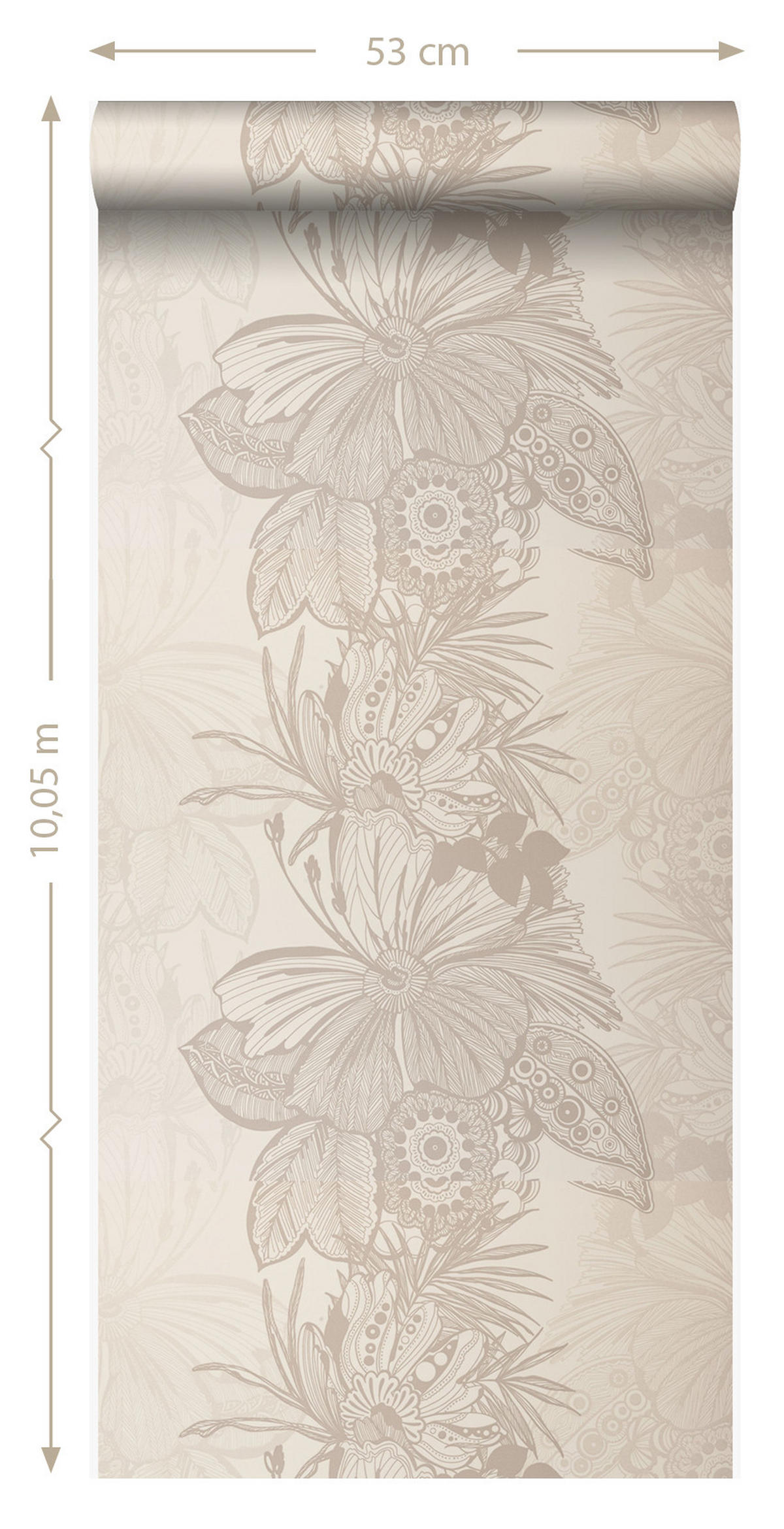 TAPETE Blumen 52 cm x 10.05 m - Beige, Papier (52/1000cm) - Origin Wallcoverings
