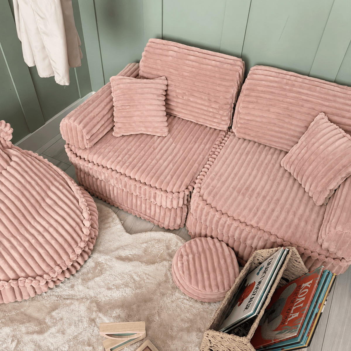 KINDERSOFA Pocket Max modular 12-tlg. aus Plüschcord in Schokorosa - Violett, Textil (120/25/60cm) - MeowBaby