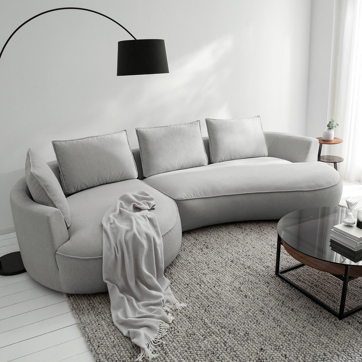 BIGSOFA - Hellgrau, Kunststoff/Textil (322/82/154cm) - home24