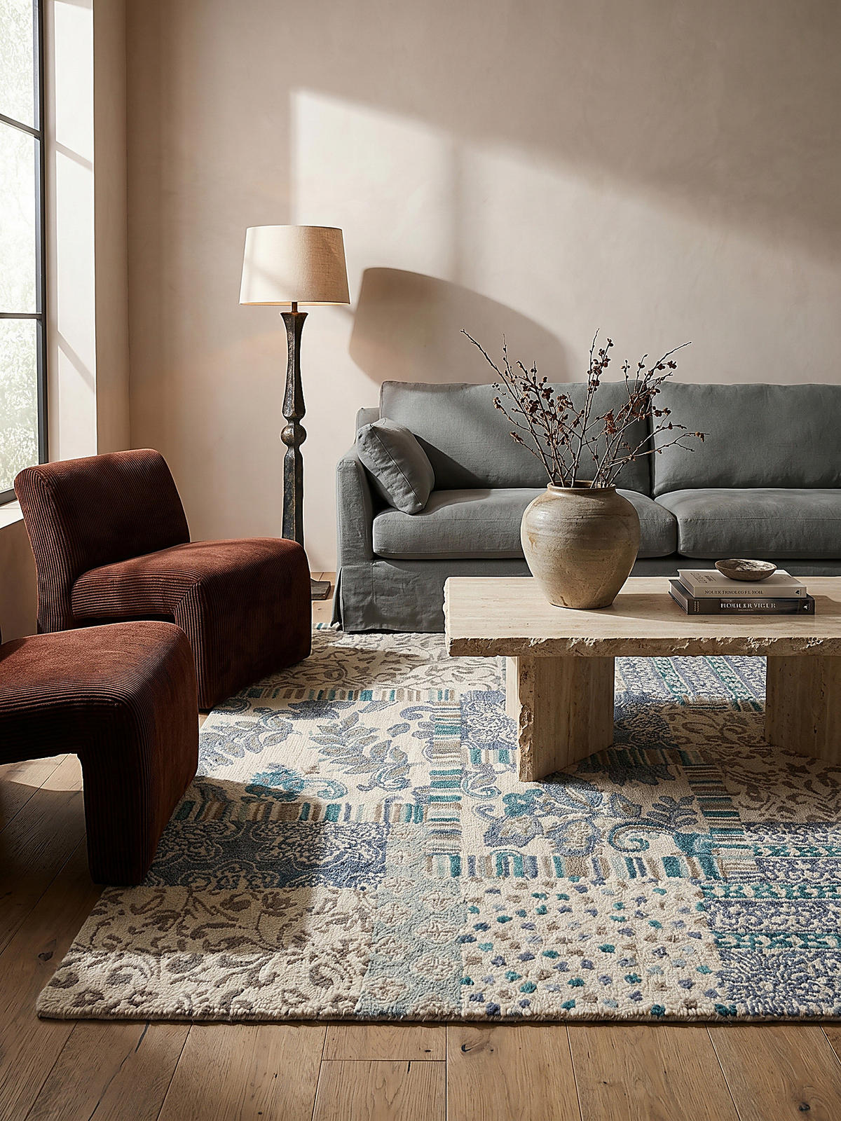 WOLLTEPPICH SOAR, im Patchwork-Stil, Blau, 120 x 170 cm - Blau, Textil (120/170cm) - KADIMA DESIGN