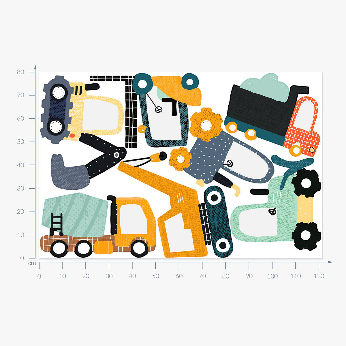 WANDAUFKLEBER 80x121cm - Fahrzeuge der Arbeiter - Multicolor, Kunststoff (80/121/0.1cm) - Wallfluent