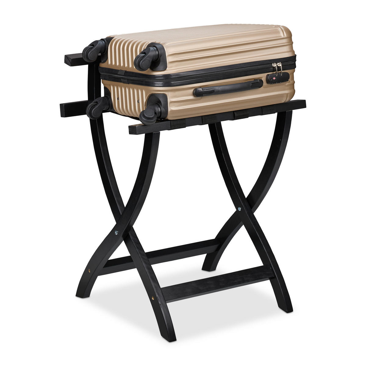 KOFFERSTÄNDER - Schwarz, Holz/Kunststoff (60/75/41cm) - Relaxdays