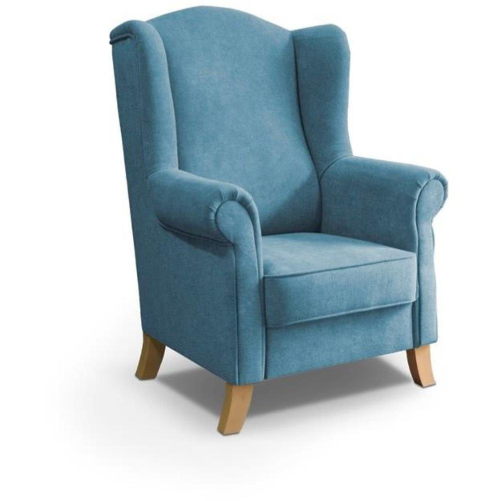 OHRENSESSEL Leonardo blau - Blau/Buchefarben, Holz/Textil (88/118/86cm) - Beautysofa