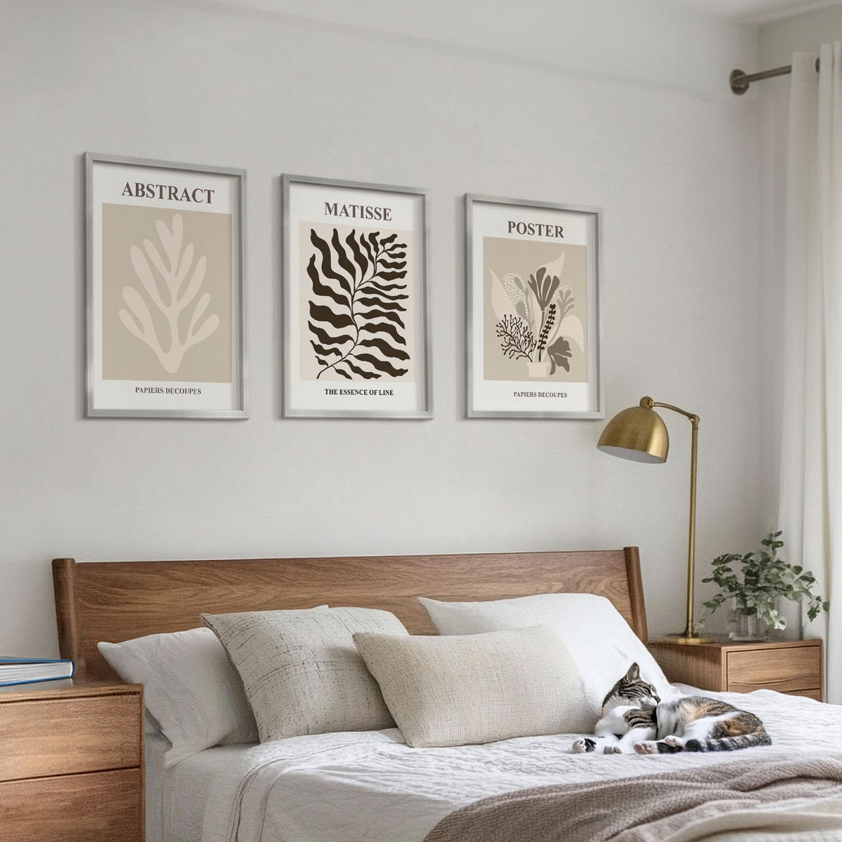 BILDER SET 3er Set - 40x60 cm Silberner Rahmen - Beige-braune Pflanzenmuster - Silberfarben, Kunststoff (40/60cm) - TULUP
