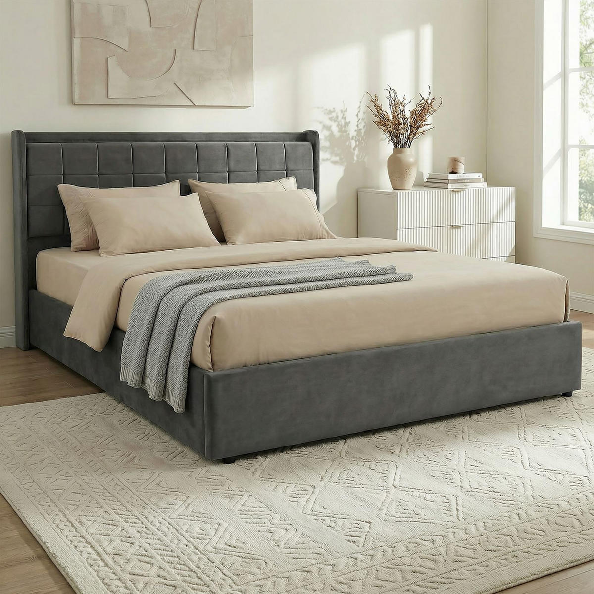 POLSTERBETT YARO 160x200 cm dunkelgrau - Dunkelgrau, Textil (160/200cm) - IDIMEX