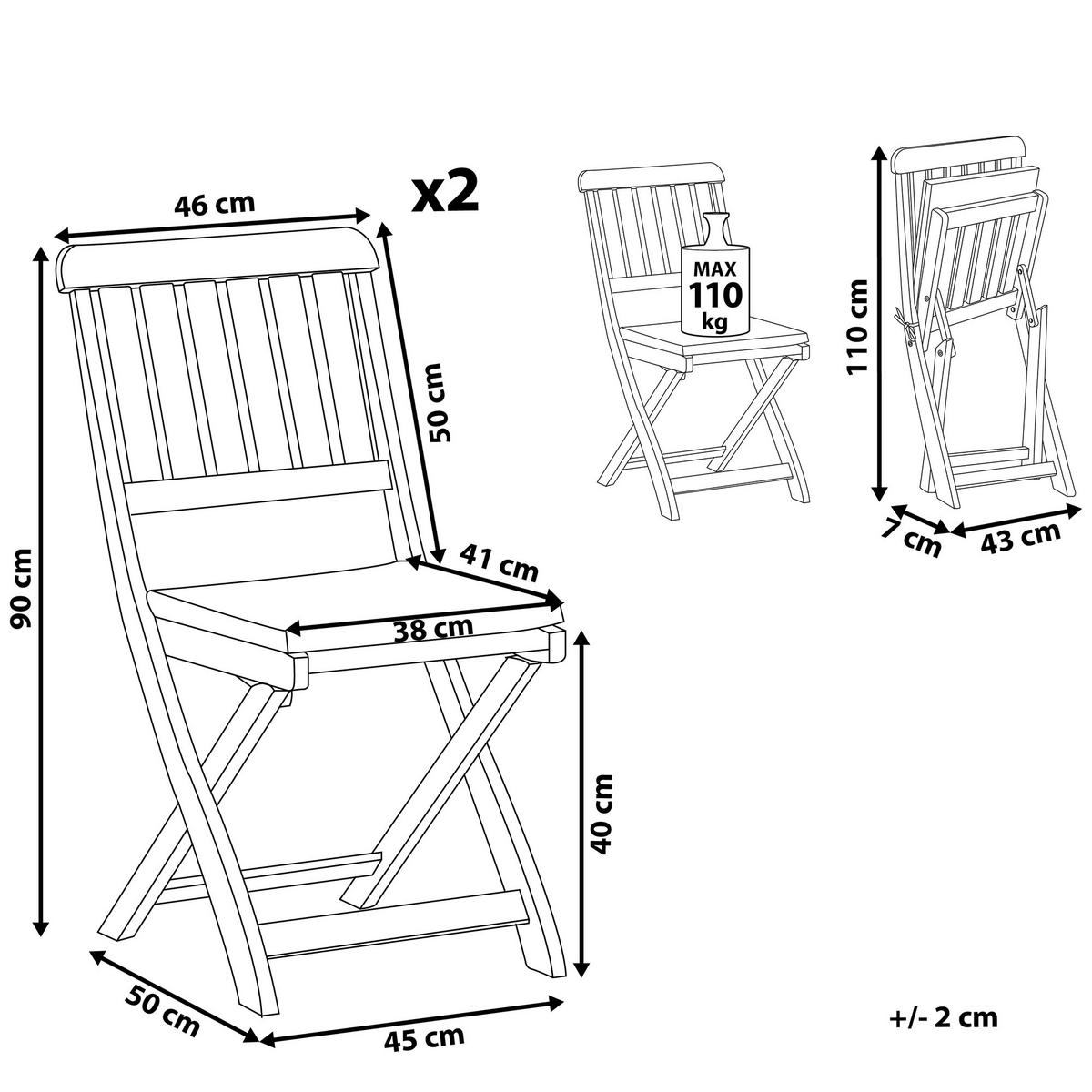 GARTENSTUHL 2er-Set Akazienholz dunkelbraun Cento - Dunkelbraun, Holz (46/90/50cm) - Beliani