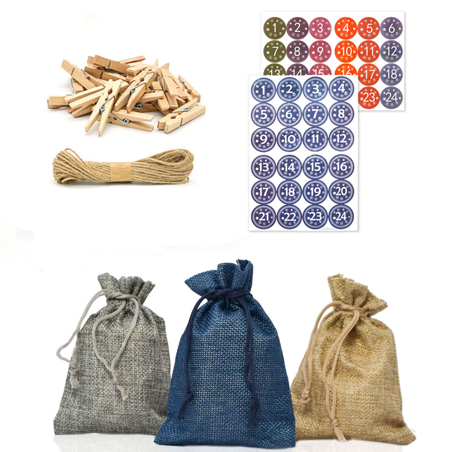 ADVENTSKALENDER zum Selbstbefüllen, 24 Geschenk-Säckchen Blau - Blau, Kunststoff (9.5/3/13cm) - Dunedesign