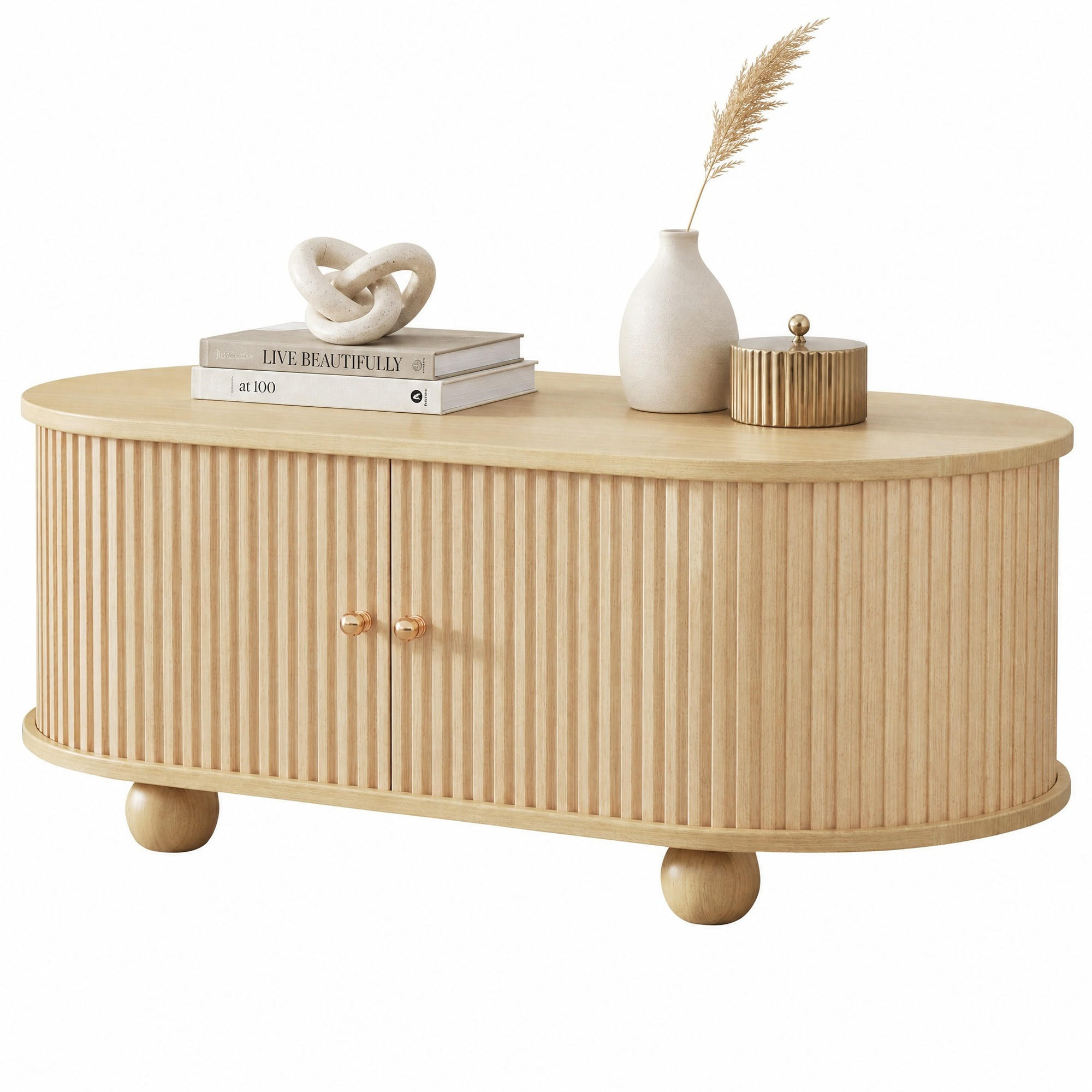 COUCHTISCH 100/50/40 cm, Holzfarbe, mit Stauraum und Schiebetüren - Naturfarben, Holz/Holzwerkstoff (50/100/40cm) - CHICFURN