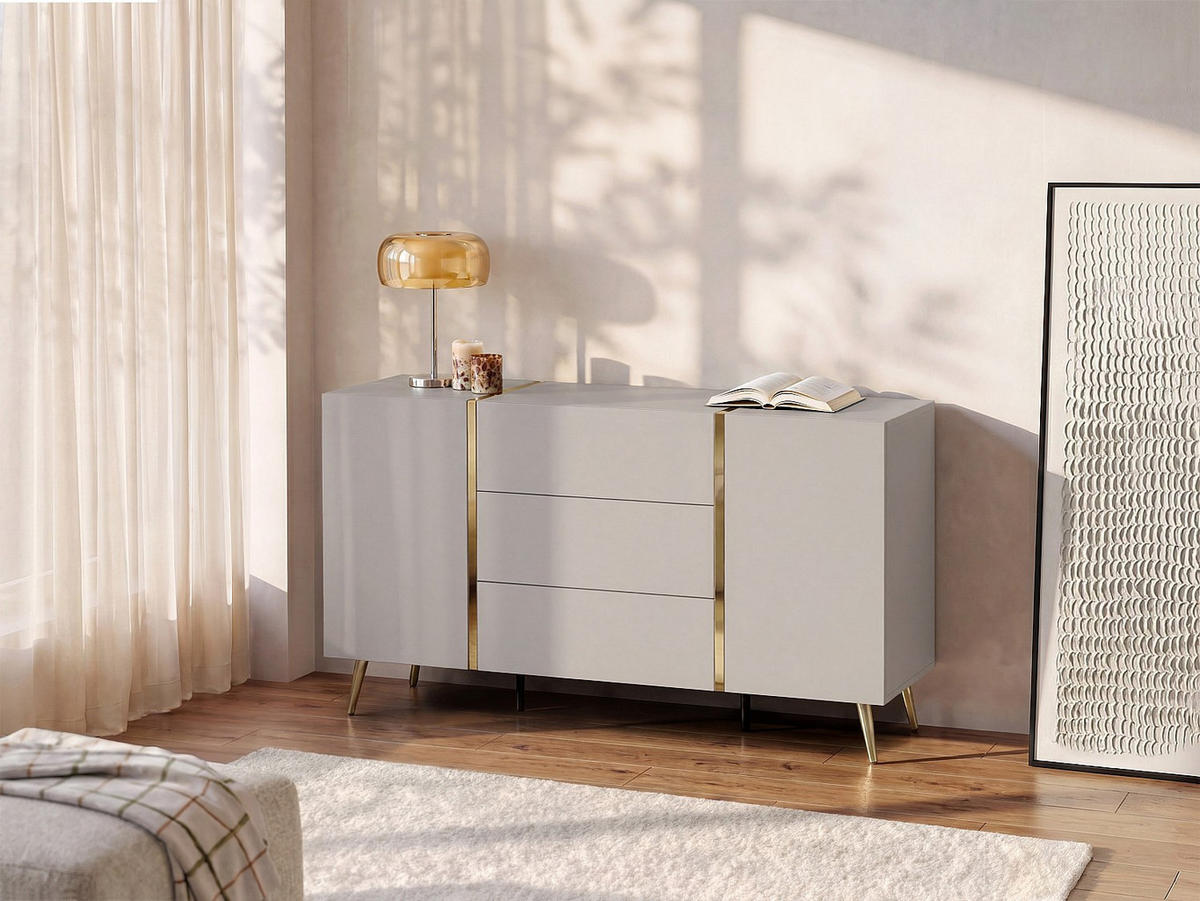 SIDEBOARD - 158 cm x 41 cm - holz - beige, goldfarben Marzialo - Beige/Goldfarben, Holz (158/87.2/41cm) - Vente-Unique