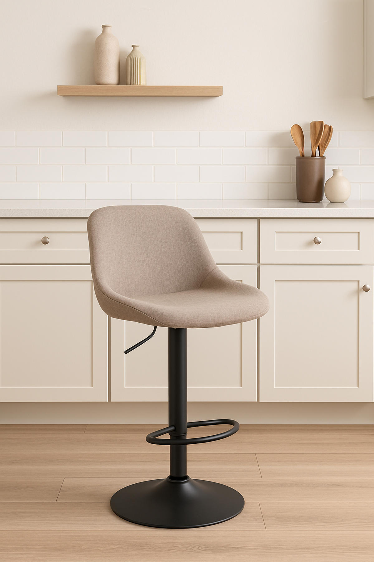 BARHOCKER Lotus Stoff creme - Schwarz/Naturfarben, Textil/Metall (43/103/49cm) - TPFLiving