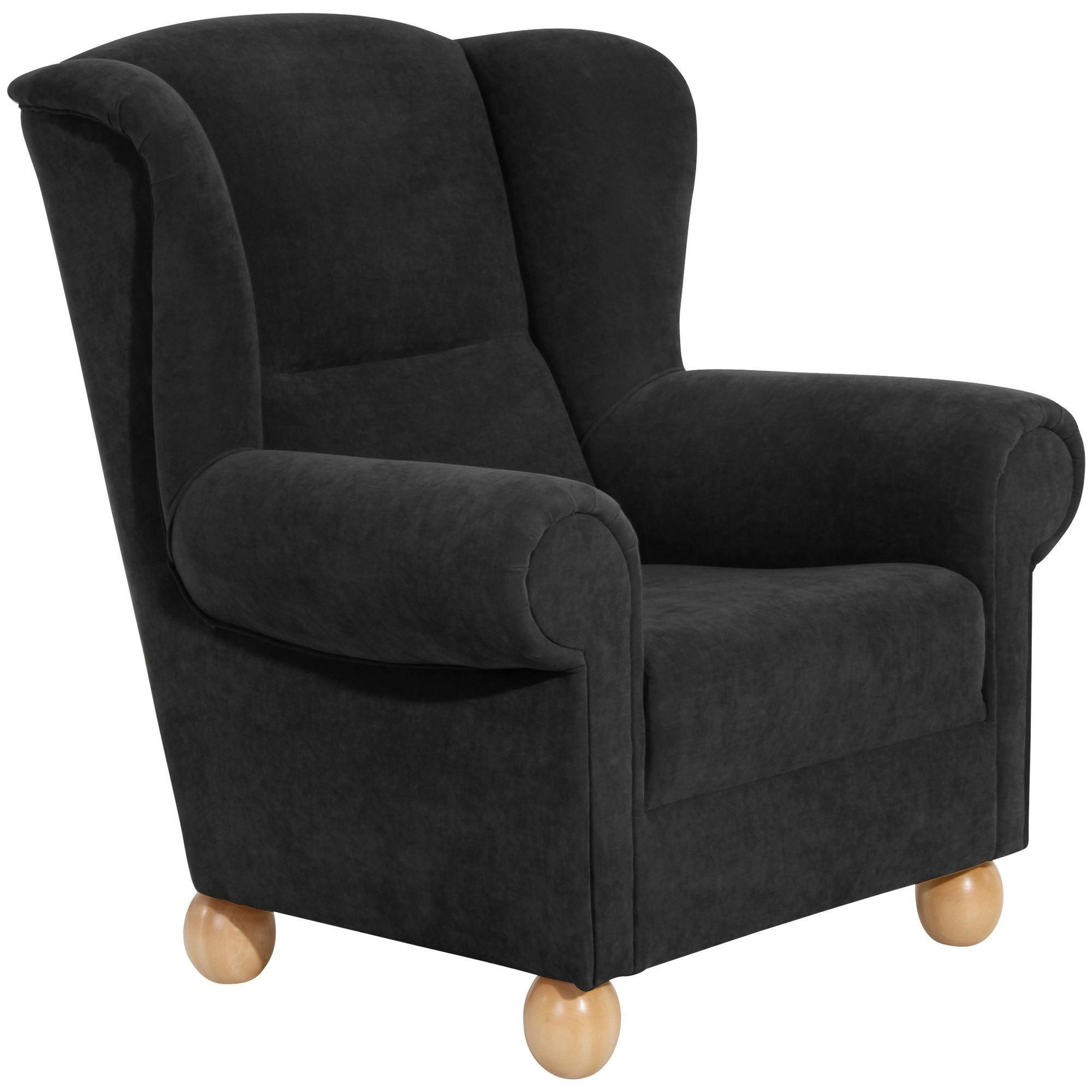 58aufmkessel Ohrenbackensessel Schwarz, Buche 93x103x87 cm