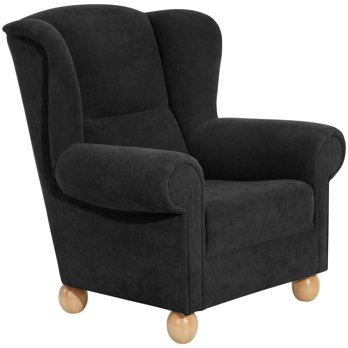 OHRENBACKENSESSEL Kasha Bezug Veloursstoff Buche natur / schwarz - Buchefarben/Schwarz, Kunststoff (93/103/87cm) - 58aufmkessel