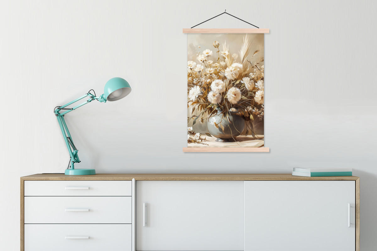 POSTER Blumen - Vase - Stilleben - Beige 60x90 cm - Creme, Textil (60/90/0.15cm) - MuchoWow
