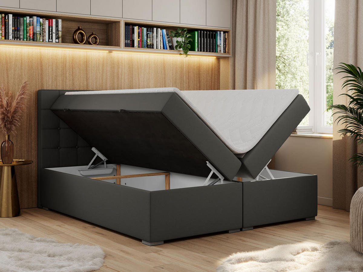 BOXBETT CARMEN 160/200 Dunkelgrau Kunstleder - H3 - Dunkelgrau, Holz/Textil (160/200cm) - MKS