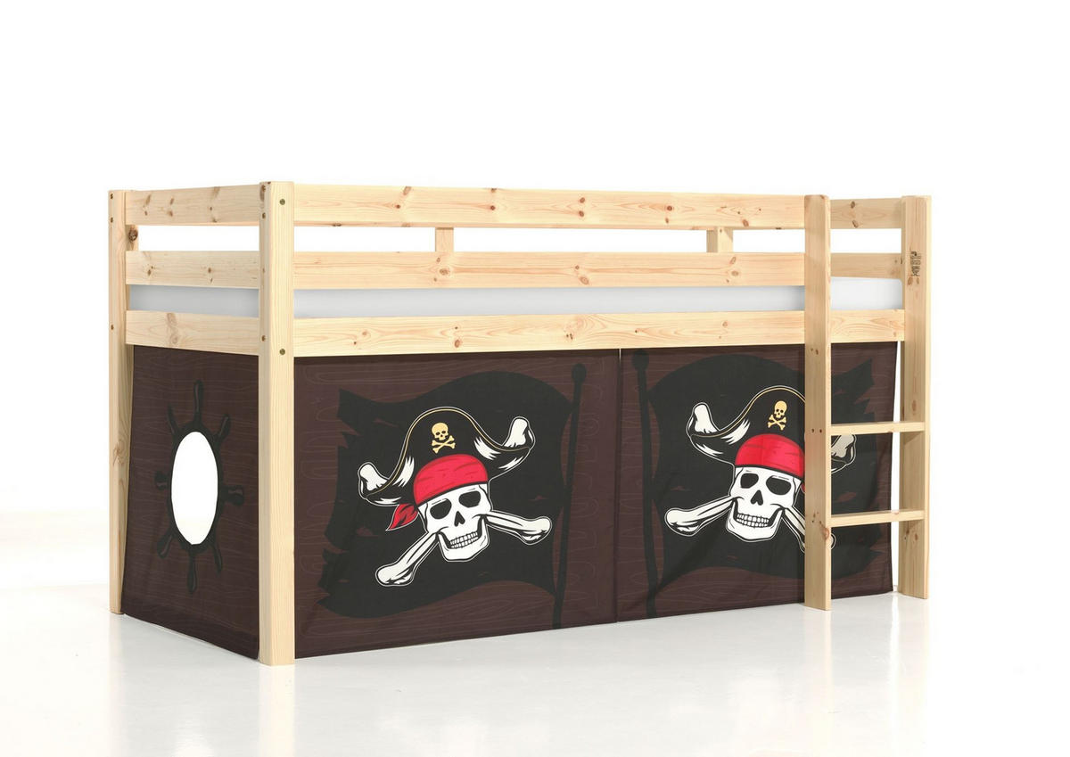 KINDERBETT Karolina 210x114x106 Massivholz Natur Textilset Caribian - Braun/Kieferfarben, Holz (90/200cm) - 58aufmkessel