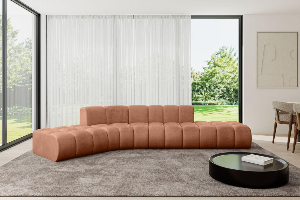 ECKSOFA modulares Sofa Solven-L1 - 380x174x70 cm Apricot - Koralle, Holzwerkstoff/Textil (380/174cm) - ALTDECOR