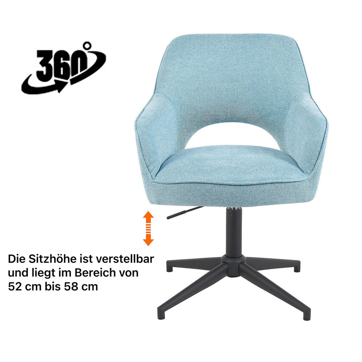 BÜROSTUHL Mika-Bryn - Schwarz/Hellblau, Textil/Metall (60/84/65cm) - DUBI Möbel