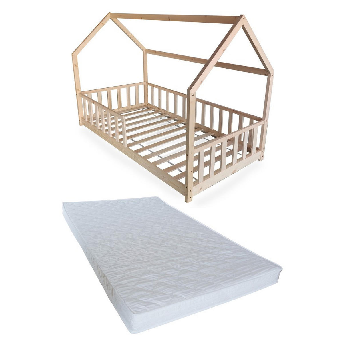 HAUSBETT KIWI mit Lattenrost/ Kinderbett 90x190 - Weiß - Naturfarben, Holz (90/190cm) - Weber Industries