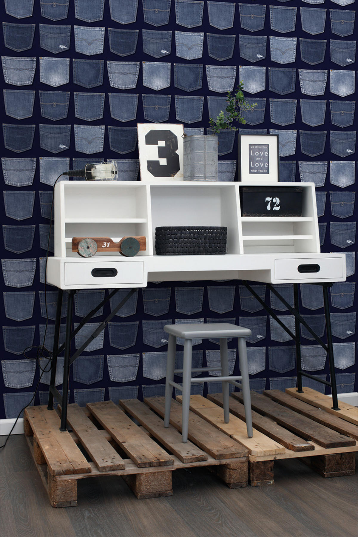 TAPETE Jeanstaschen 53 cm x 10.05 m - Blau, Papier (53/1000cm) - ESTAhome