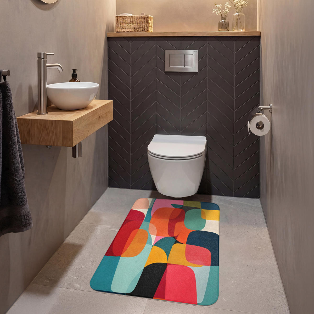 WC PŘEDLOŽKA Tvary - barevné - abstraktní - letadla 60x90 cm - různobarevná, textil/plast (60/1cm) - OnlyWow