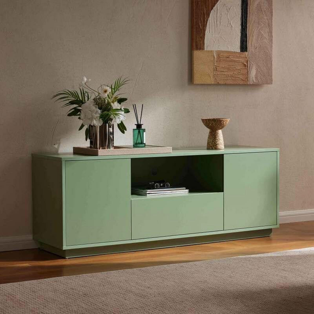 TV-SCHRANK 140 cm, Grün - Grün, Holz (40/52/140cm) - Oviala