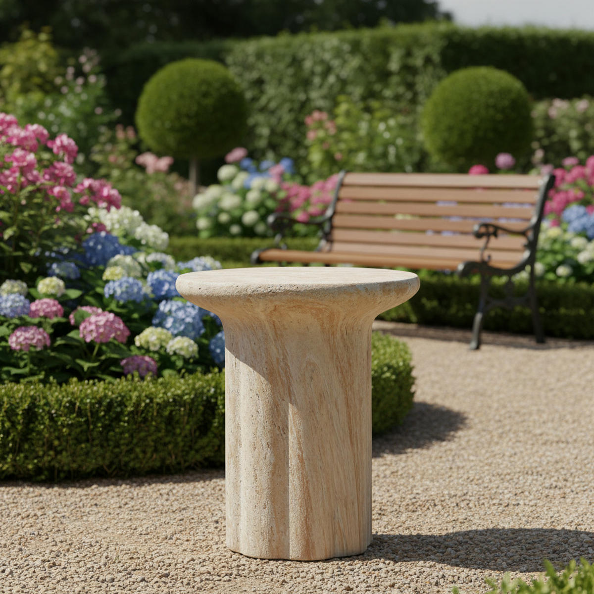 BEISTELLTISCH, MgO, Indoor/Outdoor, Travertinoptik - Beige, Naturmaterialien (40/40/46cm) - FLIEKS