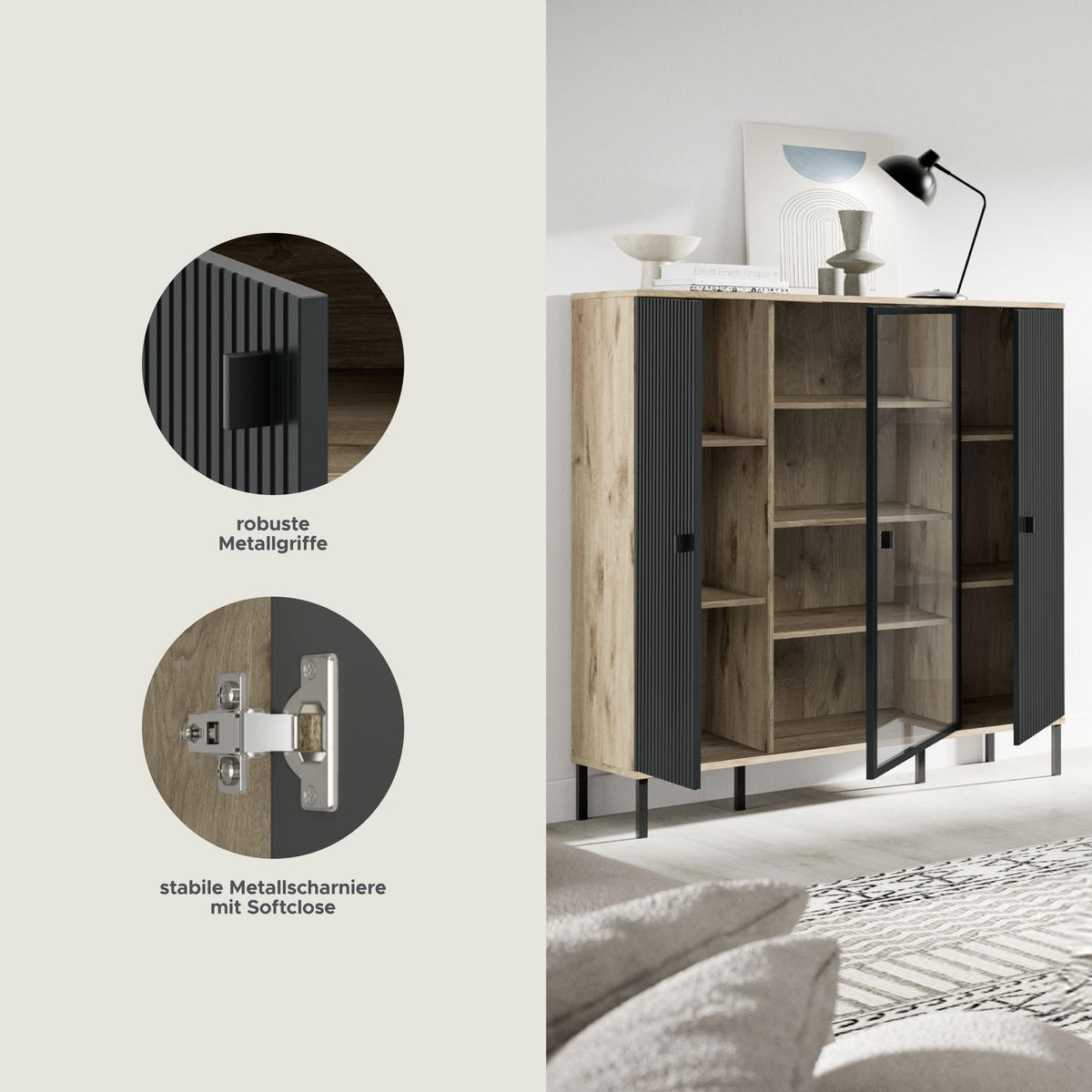 HIGHBOARD Chess schwarz 115/41/137 cm - Braun, Holzwerkstoff (115/137/41cm) - Xonox