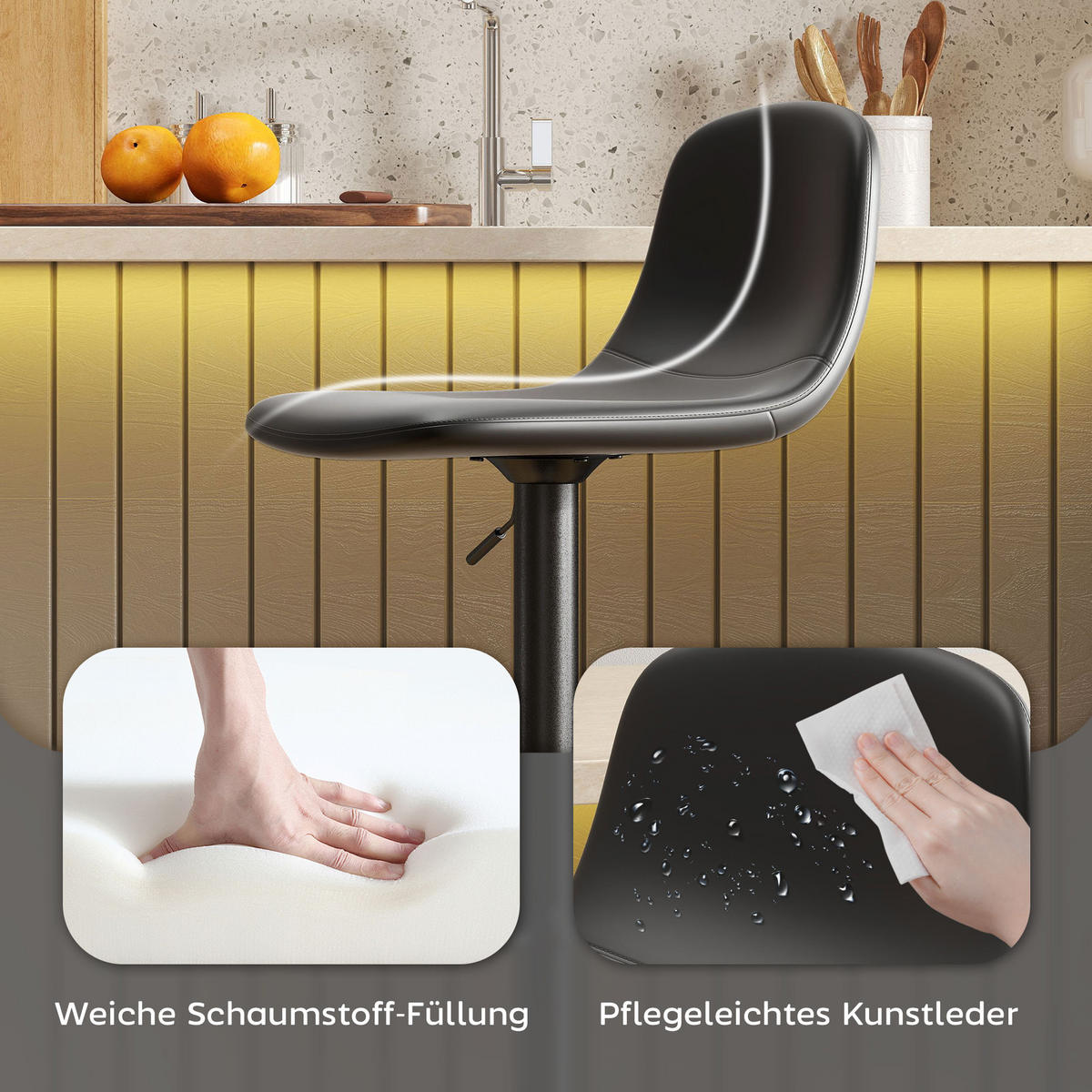 BARHOCKER, Höhenverstellbar, Schwarz - Schwarz, Metall (44/104/40.5cm) - HOMCOM